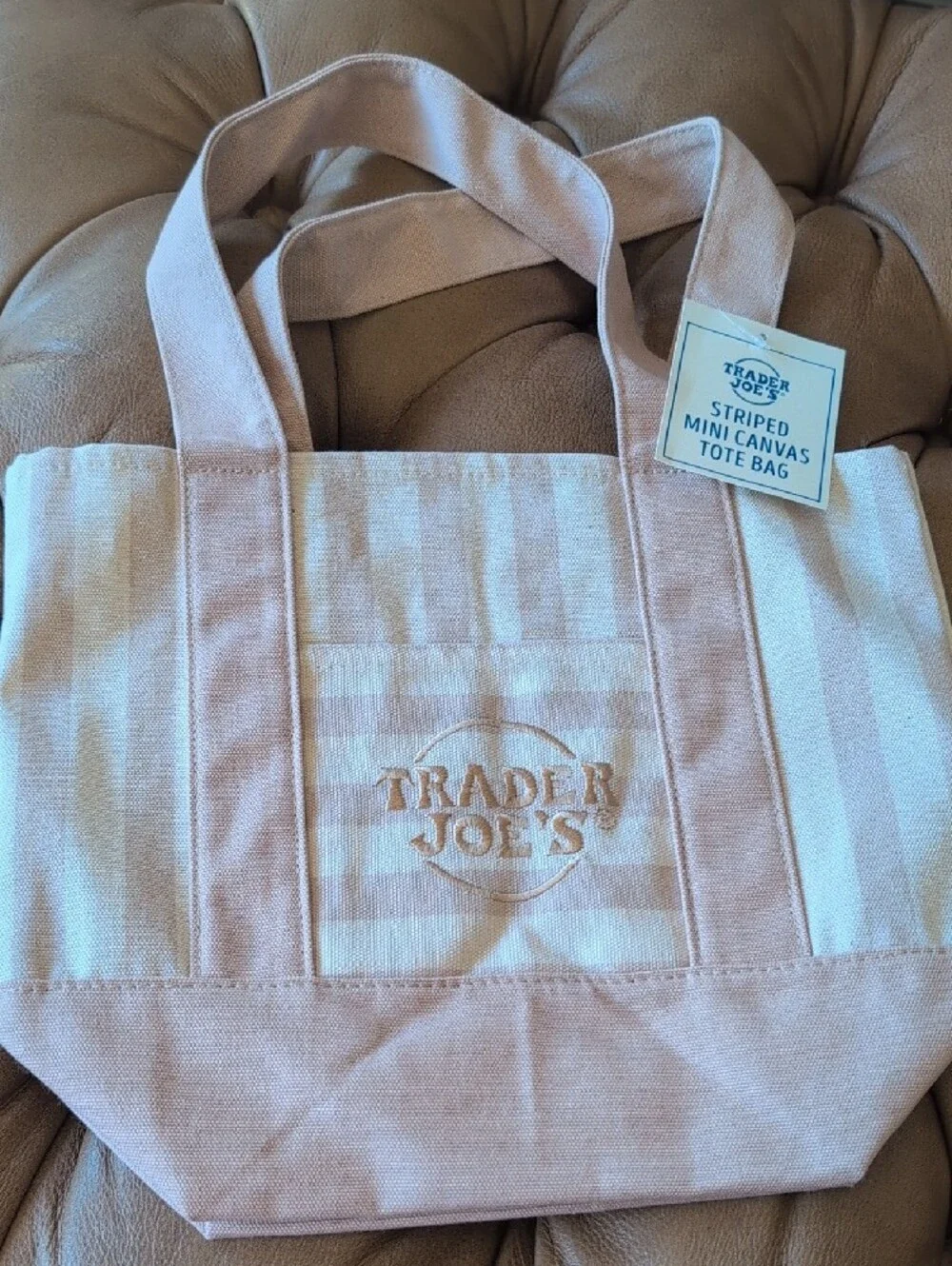 Trader Joe's Beige Mini Striped Canvas Tote Bag